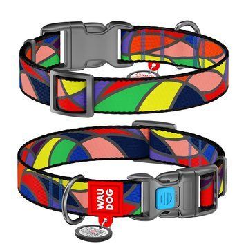 Нашийник для собак нейлоновий WAUDOG Nylon з QR-паспортом, малюнок "Вітраж", пластиковий фастекс, Ш 25 мм, Дл 4580 фото