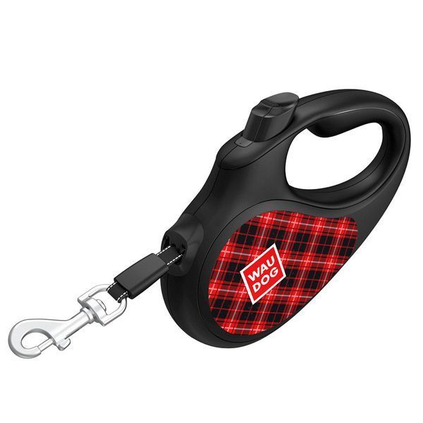 Повідець-рулетка для собак WAUDOG R-leash, малюнок "Шотландка", M, до 25 кг, 5 м, світловідбивна стрічка чорний 8125-0098-01 фото