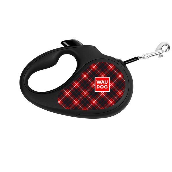 Повідець-рулетка для собак WAUDOG R-leash, малюнок "Шотландка", M, до 25 кг, 5 м, світловідбивна стрічка чорний 8125-0098-01 фото