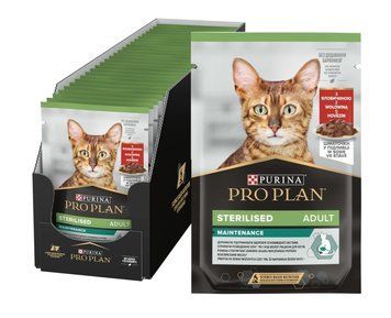 Вологий корм для кішок Purina Pro Plan Sterilised Nutrisavour з яловичиною блок №26 паучів по 85 г п150119 фото