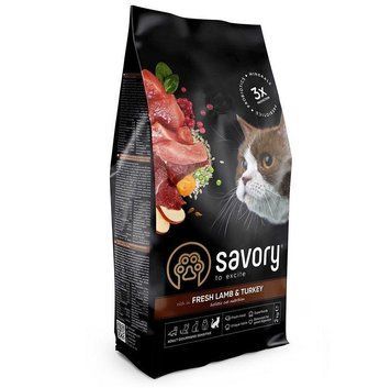 Сухий корм Сейворі Savory Adult Cat Sensitive Digestion Fresh Lamb & Turkey, 8 кг 30099 фото