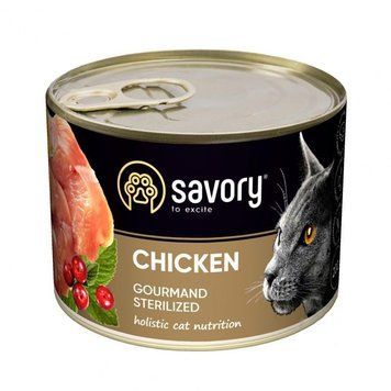 Вологий корм для котів Сейворі Savory Cat Can Adult Sterilised з куркою, 200 г Savory30754 фото