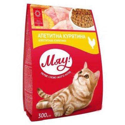 Збалансорований сухий корм Мяу! для дорослих кішок з куркою 300 г 901332 фото