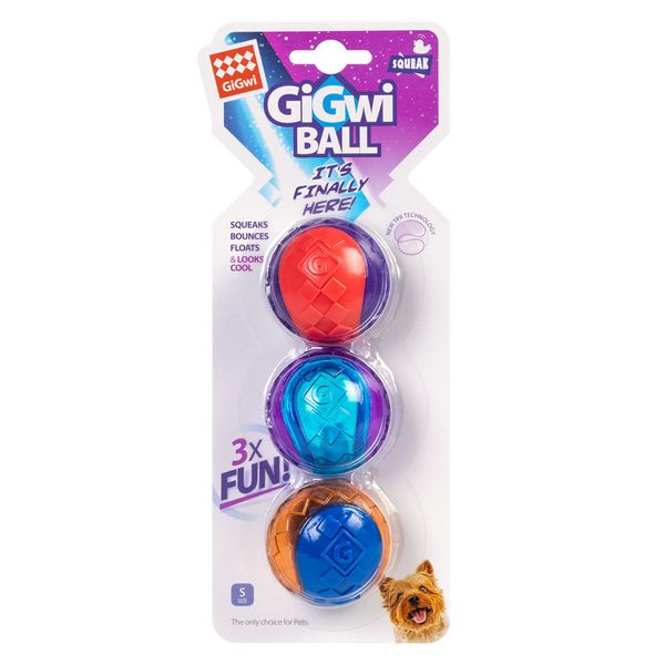 Игрушка для собак Три мяча с пищалкой GiGwi Ball, резина, 5 см 2323 фото