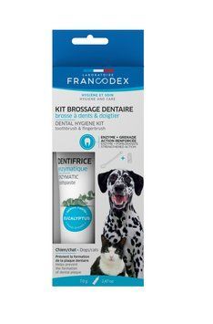Набор Francodex (Франкодекс) ферментная зубная паста+щетка для собак и кошек, 70 г 172360 фото