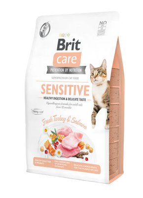 Сухий корм для вибагливих котів Бріт Brit Care Cat GF Sensitive Digestion&Delicate Taste з індичкою та лососем, 400 г 171283/0716 фото