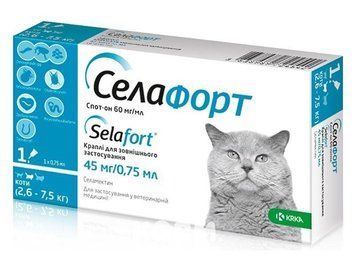 Селафорт (Selafort) краплі від бліх кліщів і гельмінтів для кішок вагою 2,6 - 7,5 кг (1 піпетка) KRKA (термін до 05,2028 р) 27471 фото