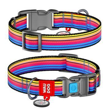 Нашийник для собак нейлоновий WAUDOG Nylon з QR-паспортом, малюнок "Линія 1", пластиковий фастекс, Ш 25 мм, Дл 4785 фото
