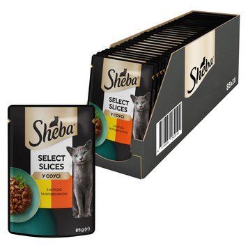 Влажный корм Sheba (Шеба) cig POU для взрослых кошек с курицей и говядиной в соусе 85 г (блок 28 шт) 460614 фото