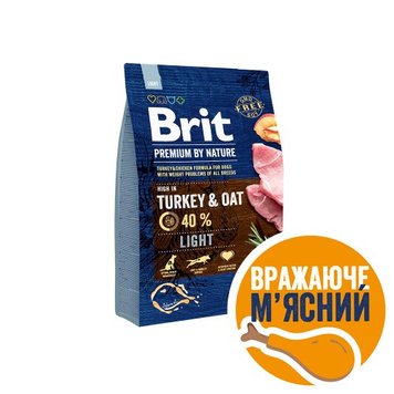 Сухий корм Бріт Brit Premium Dog Light для дорослих собак, 3 кг 170839/6581 фото