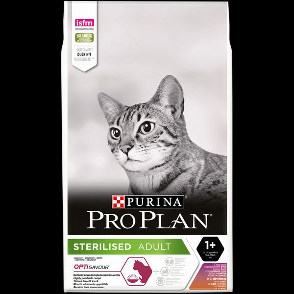 Purina Pro Plan Sterilised 10 кг сухий корм для стерилізованих кішок і котів з качкою 3843 фото