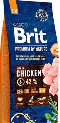 Сухий корм "Brit Premium Senior S+M" з м'ясом курки для дорослих собак дрібних і середніх порід, 3кг 170820/6390 фото