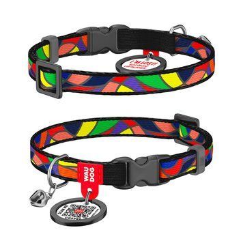 Нашийник для котів нейлоновий WAUDOG Nylon з QR-паспортом, малюнок "Вітраж", пластиковий фастекс, Ш 10 мм, Дл 5265 фото