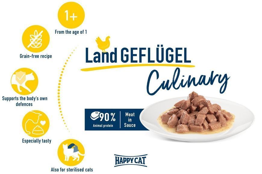 Влажный корм Happy Cat Culinary Land-Geflugel с птицей для кошек (кусочки в соусе) Акция 4+1 (5 х 85 г) 1005194-5 фото