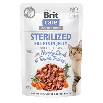 Вологий корм для котів Brit Care Cat pouch для стерилізованих 85 г (качка та індичка в желе) 100532/0549 фото