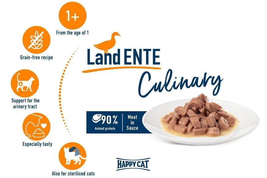 Вологий корм Happy Cat (Хепі Кет) Culinary Land-Ente з качкою для кішок (шматочки в соусі), 85 г 1005196 фото