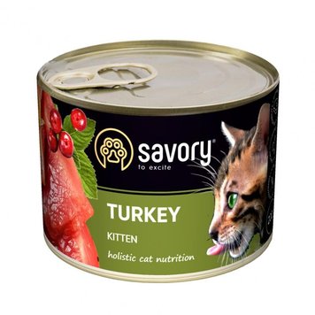 Вологий корм Сейворі Savory Kitten для кошенят з індичкою, 200 г 30686 фото