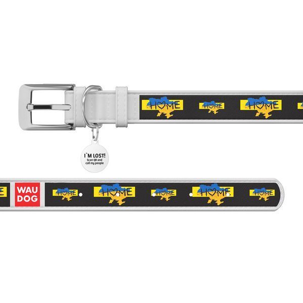 Нашийник для собак шкіряний WAUDOG Design з QR-паспортом, малюнок "Дом", XL, Ш 35 мм, Д 46-59 см, білий 3606-0230-15 фото