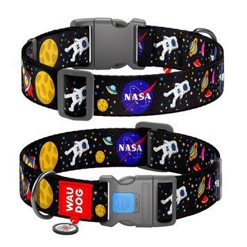 Нашийник для собак нейлоновий WAUDOG Nylon з QR-паспортом, малюнок "NASA", пластиковий фастекс, XXL, Ш 35 мм 284-0047 фото