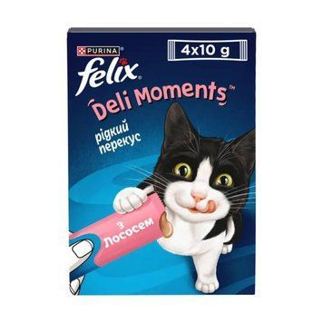 Ласощі для котів Фелікс Felix Deli Moments крем снеки зі смаком лосося 4 шт х 10 г 8445291632639 фото