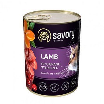 Влажный корм для котов Сейвори Savory Cat Can Adult Sterilised с ягненком, 400 г 30730 фото