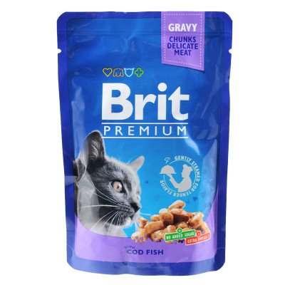 Вологий корм для котів Brit Premium Cat Pouches with Cod Fish 100 г 100272/506002 фото