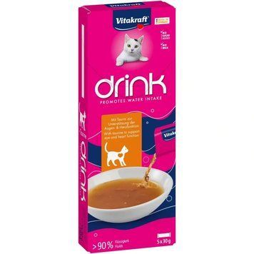 Апетитний напій для котів шматочками м&rsquo;яса Вітакрафт Vitakraft CAT DRINK зі смаком курки і таурина 5 шт &times; 30 г В57999 фото