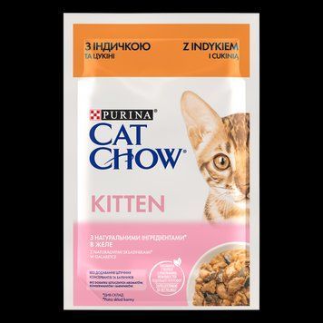Вологий корм Cat Chow Kitten для кошенят з індичкою та цукіні, ніжні шматочки в желе, 85 г п150125 фото