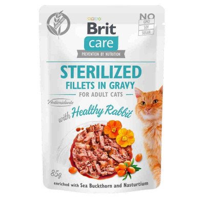 Вологий корм для котів Brit Care Cat pouch для стерилізованих 85 г (кролик у соусі) 100526/0488 фото
