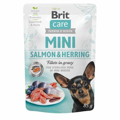 Вологий корм для собак Brit Care Mini pouch 85 г (філе лосося та оселедця в соусі) 100914/100219/4449 фото
