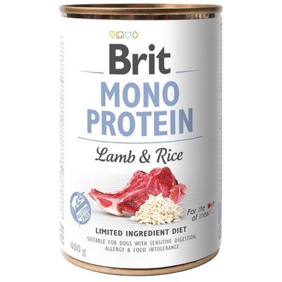 Вологий корм Бріт Brit Mono Protein Lamb & Rice з ягням і темним рисом 400 г 100833/100053/9728 фото