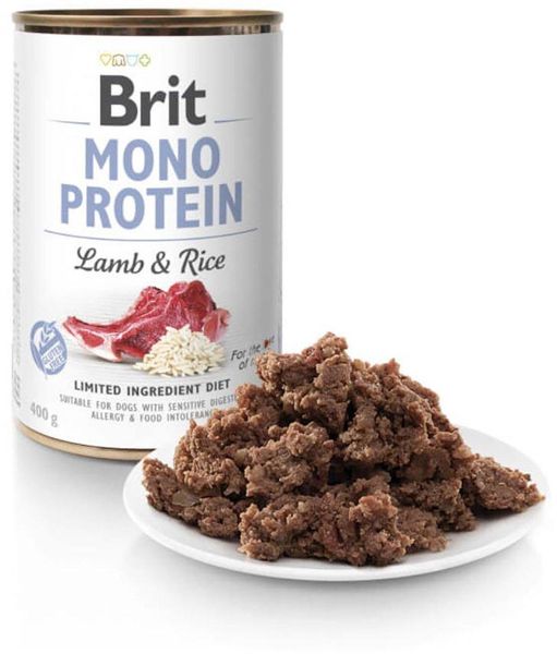 Влажный корм Брит Brit Mono Protein Lamb & Rice с ягненком и темным рисом 400 г 100833/100053/9728 фото