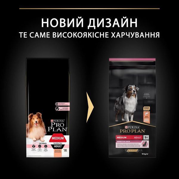 Сухой корм Purina Pro Plan Medium Sensitive с лососем для средних пород подверженных аллергии 14 кг п100101 фото