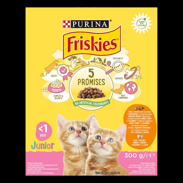 Сухой корм Junior Friskies Фрискис для котят с курицей молоком овощами 300 г п100003 фото