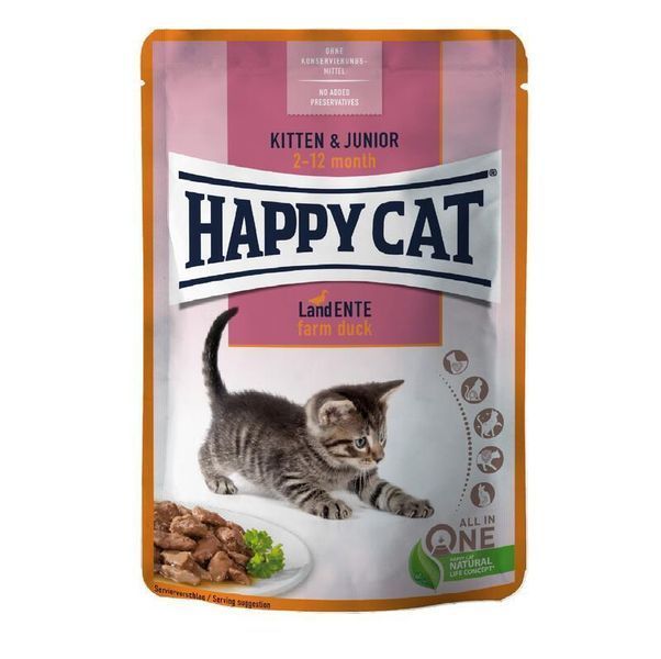 Влажный корм Happy Cat (Хеппи Кэт) Kitten&Junior Land-Geflugel с уткой для котят (кусочки в соусе), 85 г 1005200 фото