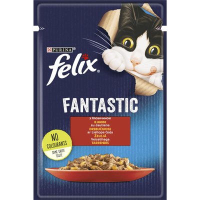 Вологий корм для котів Фелікс Felix Fantastic з яловичиною в желе 85 г Purina 072626 фото