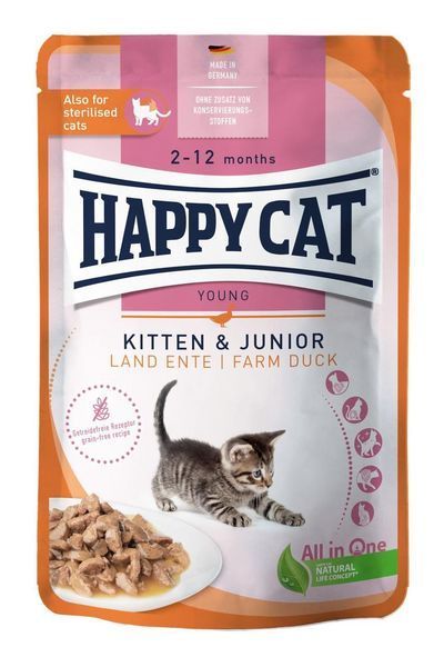 Влажный корм Happy Cat Kitten&Junior Land-Geflugel с уткой для котят (кусочки в соусе) Акция 4+1 (5 х 85 г) 1005200-5 фото