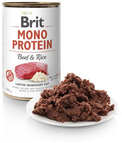 Влажный корм Брит Brit Mono Protein Beef & Rice с говядиной и темным рисом 400 г 100832/100054/9735 фото