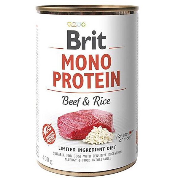 Влажный корм Брит Brit Mono Protein Beef & Rice с говядиной и темным рисом 400 г 100832/100054/9735 фото