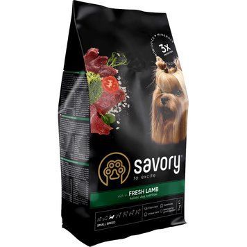 Сухой корм для собак малых пород Сейвори Savory со свежим мясом ягненка, 8 кг 30334 фото