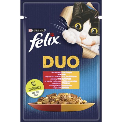 Вологий корм Фелікс Felix Fantastic Duo (пауч) для кішок шматочки в желе з яловичиною і птицею 85 г 923187 фото