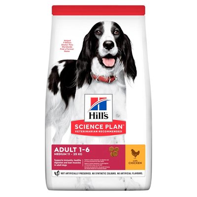 Корм для собак средних пород Хиллс Hills SP Adult Medium 14 кг с сухим сухим кормом для собак от 1 до 6 лет 604354 фото