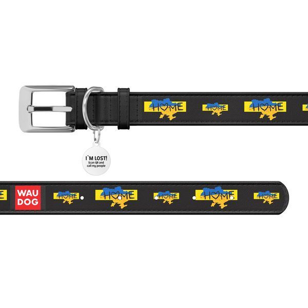 Нашийник для собак шкіряний WAUDOG Design з QR-паспортом, малюнок "Дом", XXS, Ш 12 мм, Д 18-24 см, чорний 3601-0230-01 фото