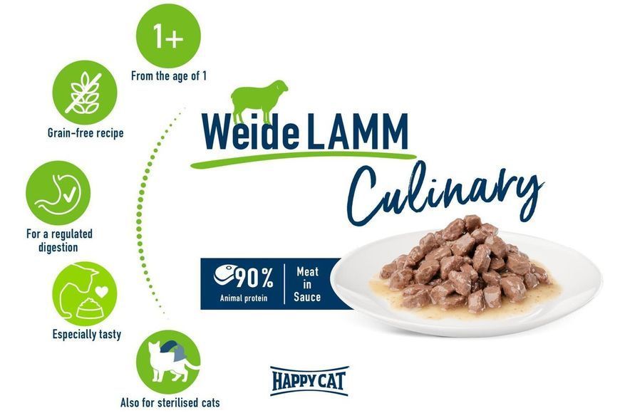 Вологий корм Happy Cat Culinary Weide Lamm з ягнятком для котів (шматочки в соусі) Акція 4+1 (5 х 85 г) 1005201-5 фото