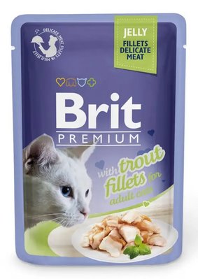 Вологий корм Бріт Brit Premium Cat pouch для котів шматочки філе форелі в желе 85 г 111243/494 фото