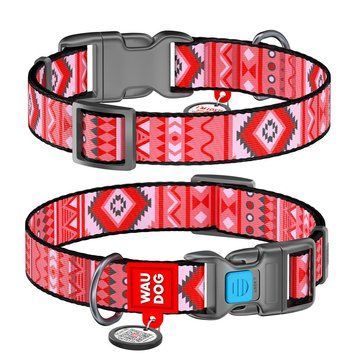Ошейник для собак нейлоновый WAUDOG Nylon c QR паспортом, рисунок "Этно красный", пластиковый фастекс, Ш 15 4665 фото