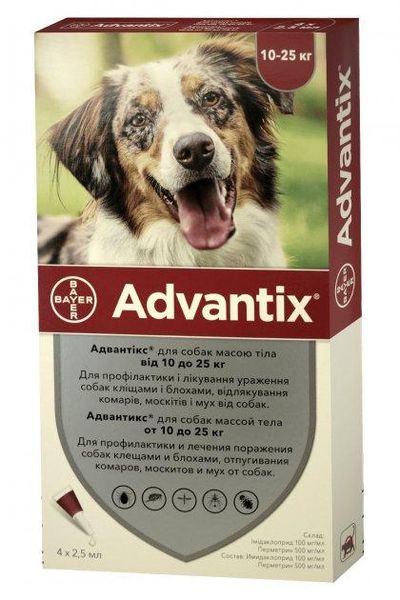 Капли Адвантикс для собак весом 10 - 25 кг (2,5 мл 1 пипетка) BAYER (срок до 02.2026 г) 9463 фото