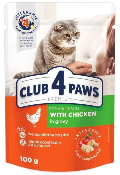 Полнорационный консервированный корм для кошек CLUB 4 PAWS (Клуб 4 Лапы) Премиум с курицей в соусе, 85 г 4820083908910 фото
