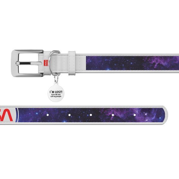Нашийник для собак шкіряний WAUDOG Design з QR-паспортом, малюнок "NASA21", M, Ш 20 мм, Д 29-38 см, білий 3604-0148-15 фото