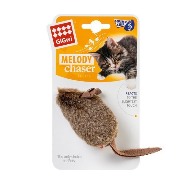 Іграшка для котів Мишка з електронним чипом GiGwi Melody chaser, штучне хутро, 15 см 75038 фото